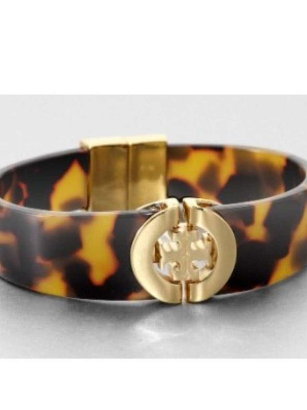 TORY BURCH Tortoise Logo Resin Hinge Bangle Bracelet